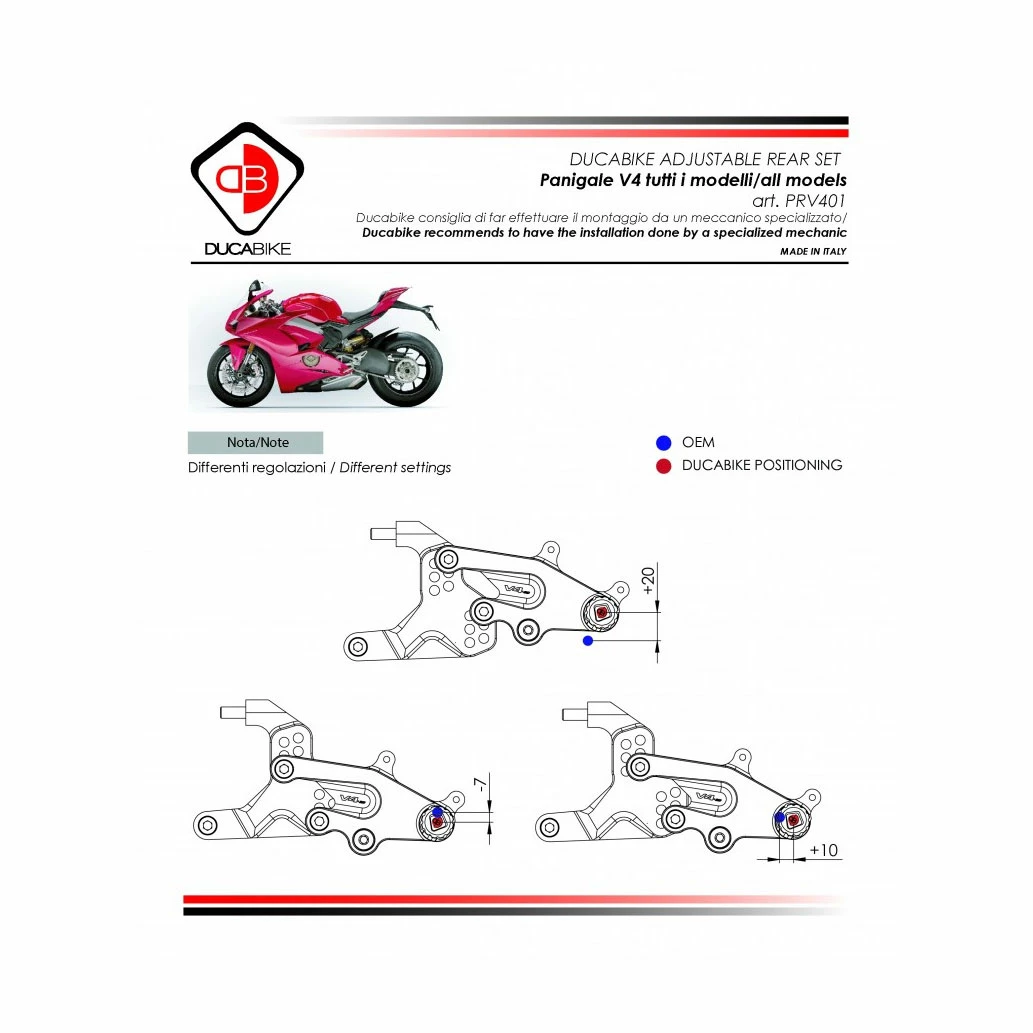 Ducabike Pedane Regolabili Sbk Panigale V4 Rosso 4 Ducabike Pedane Regolabili Sbk Panigale V4 Rosso - immagine 2